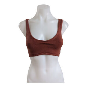 New White Fox Small Only Up From Here Crop Top Rust Brown Scoop Neck Sleeveless